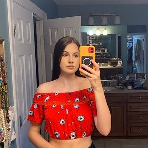 Red off the shoulder crop top